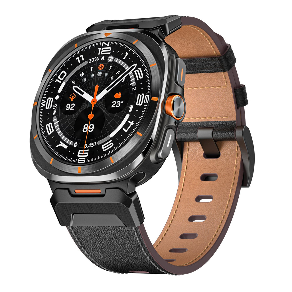 Mecha Bezel Leather Strap for Galaxy Watch 7 Ultra/8 Ultra