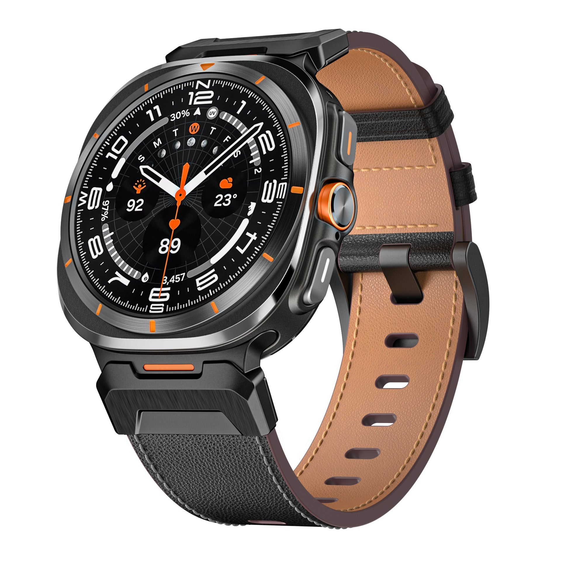 Mecha Bezel Leather Strap for Galaxy Watch 7 Ultra/8 Ultra