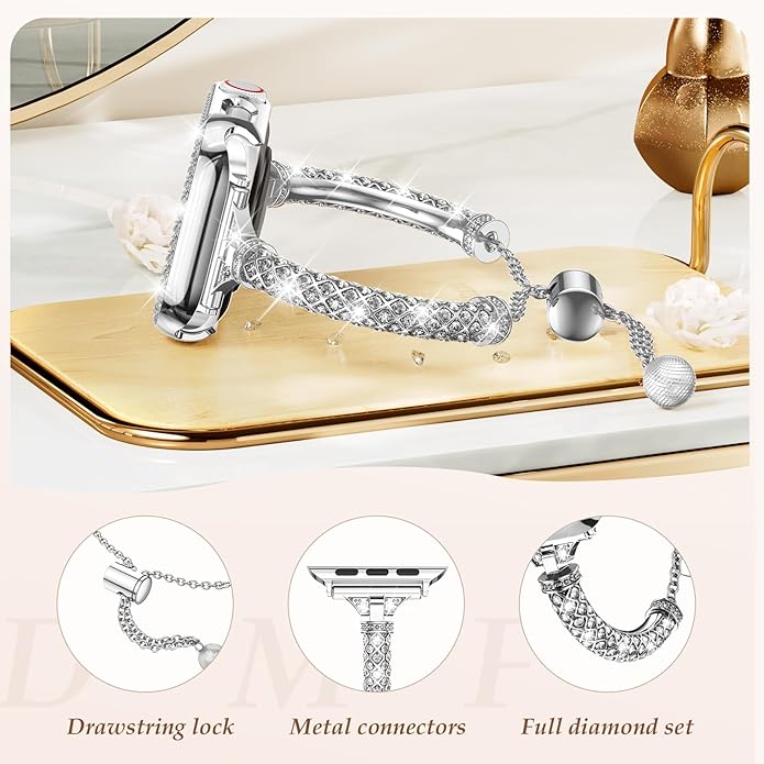 Bling Band Bracelet for Women | Compatible with Apple | Stainless Steel Dressy Metal Strap