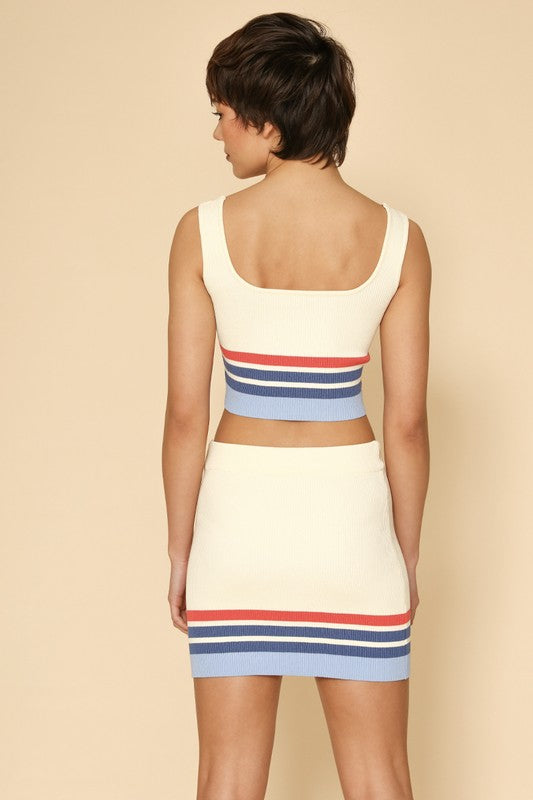 Retro striped two piece knit skirt set