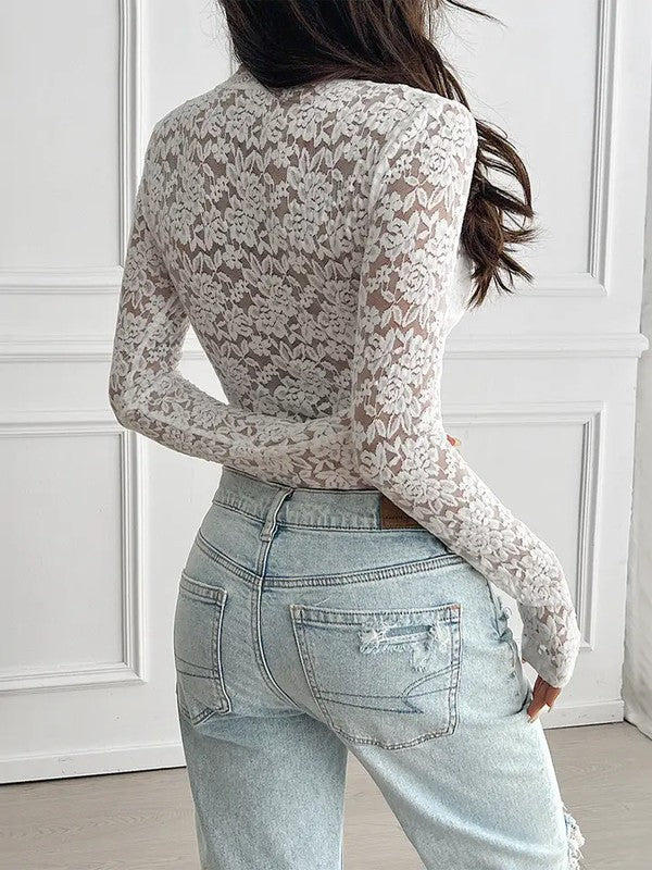 White Lace Tie-Front Top Boho Style