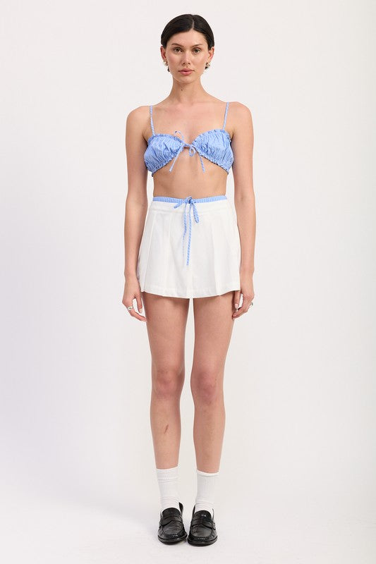 STRIPED RUFFLE TIE FRONT BRALETTE