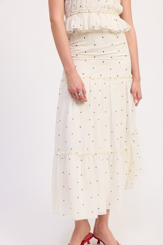 TIERED RUFFLE MIDI SKIRT