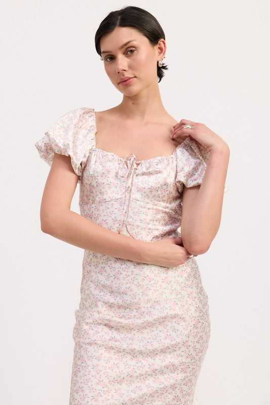 FLORAL PUFF SLEEVE MIDI DRESS