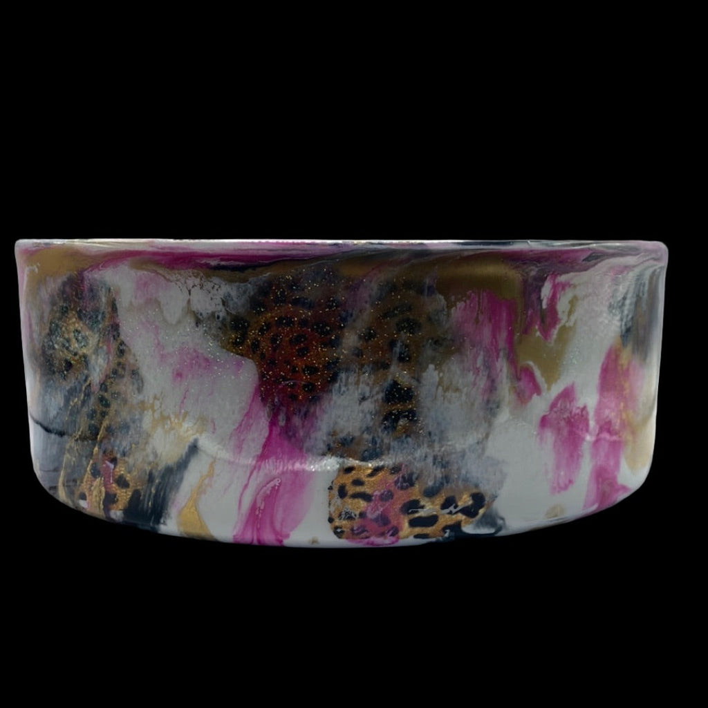 Pink Black Cheetah Hand-Painted Stainless Steel Dog Bowl - 64 Oz