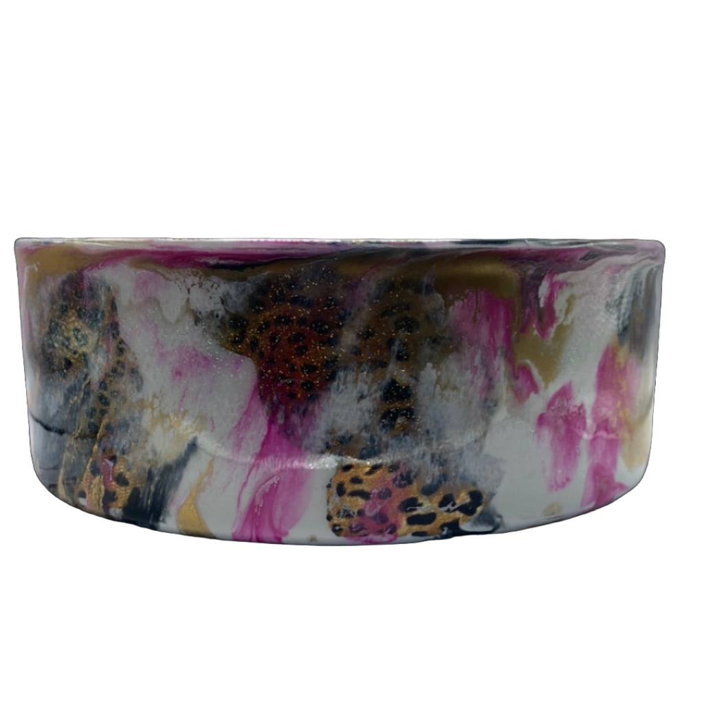 Pink Black Cheetah Hand-Painted Stainless Steel Dog Bowl - 64 Oz