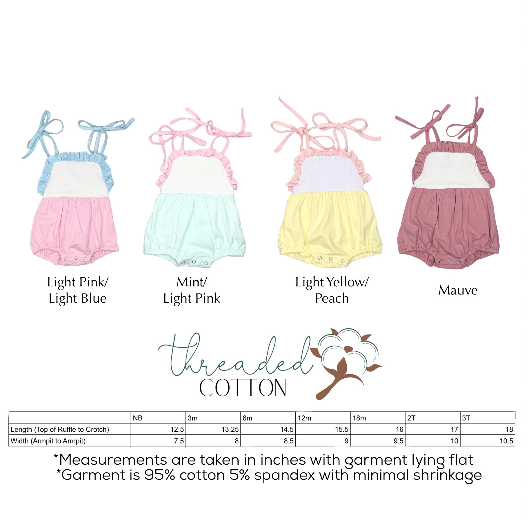Threaded Cotton Ruffle Tie Sunsuit 95% Cotton