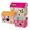 Raffia Storage Baskets with Jungle Pink Theme - Set of Three