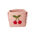 Square Raffia Basket - Pink - Cherry Design