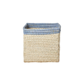 Small Square Raffia Storage Basket with a Blue Top