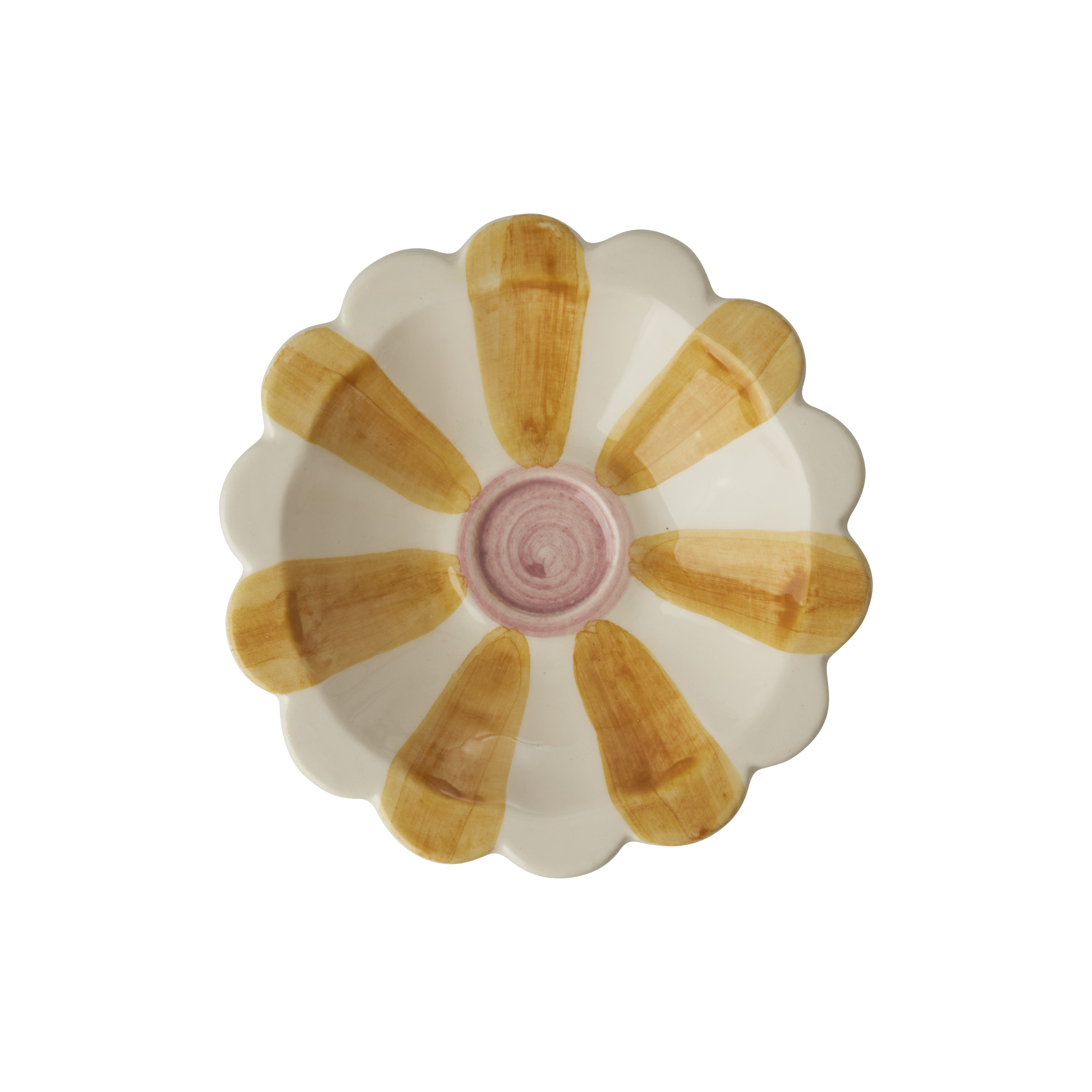 Ceramic Flower Dipping Bowl with Yellow Hand Painted Stripes