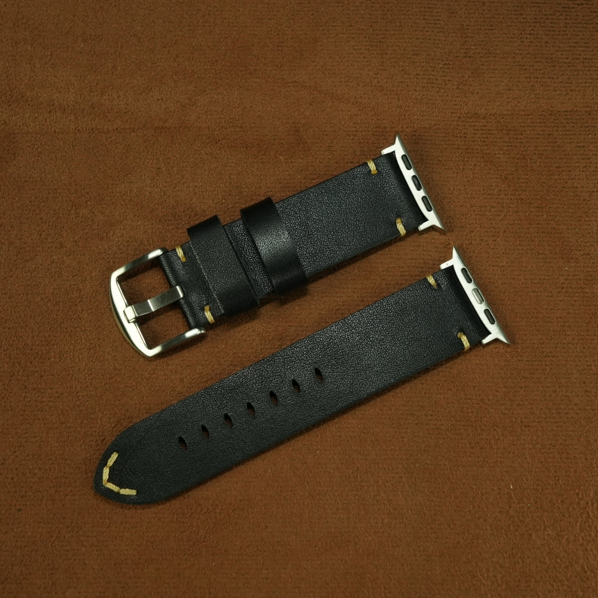 Vintage Distressed Leather Band for Apple Watch Series 10 – 100% Cowhide, One-Piece Hand-Stitched, Patina-Ready