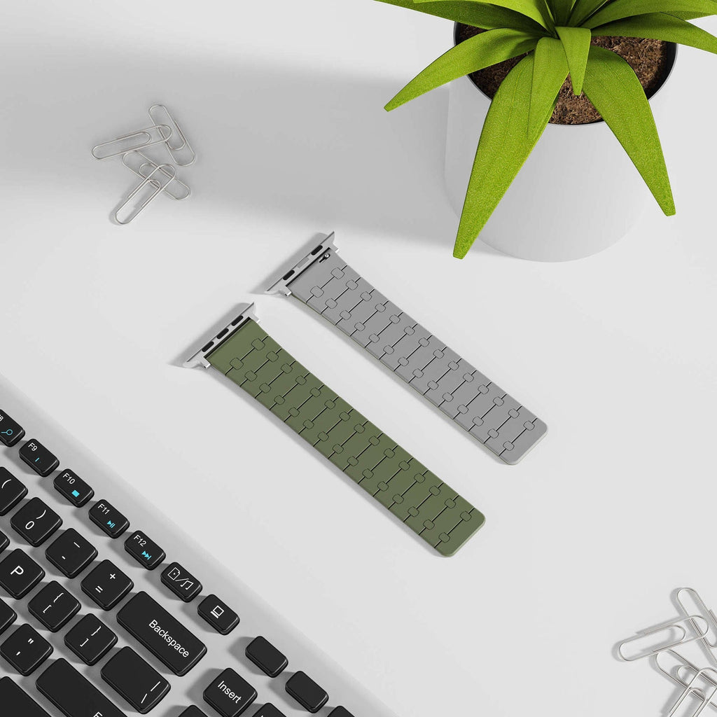 Color - blocking magnetic silicone apple watch strap