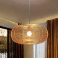 Modern Bamboo Style Hanging Pendant Light with Wire Mesh Shade –