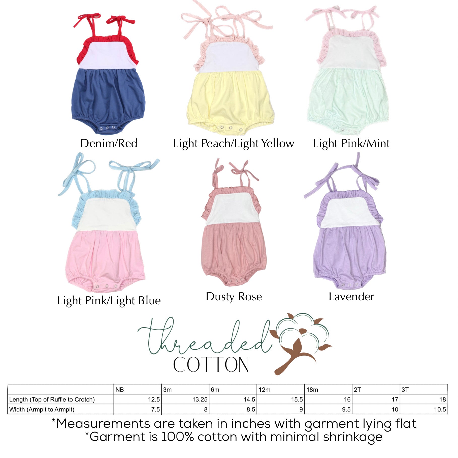 Threaded Cotton Ruffle Tie Sunsuit 100% Cotton