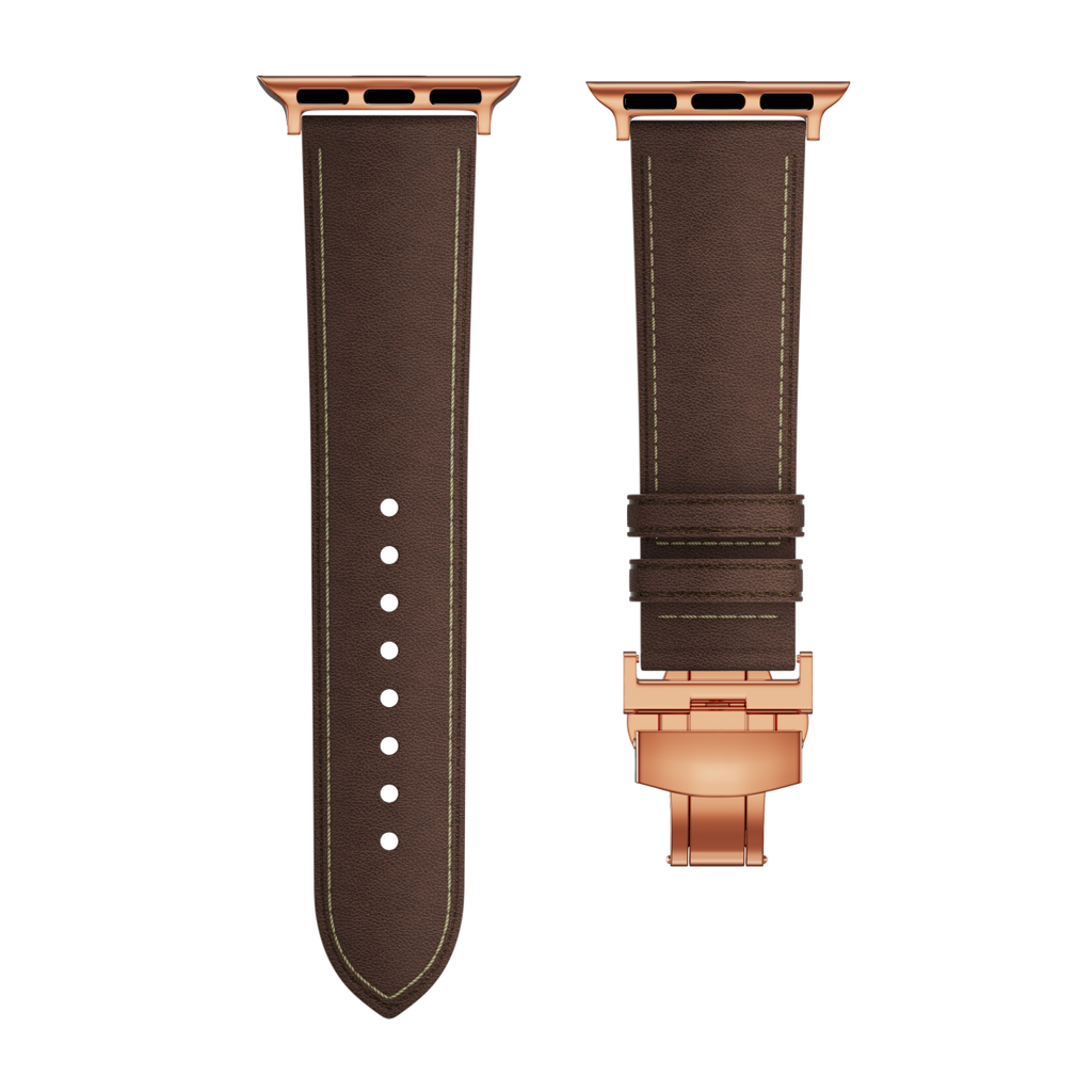 Genuine Leather Butterfly Clasp Band for Apple Watch,Rose Gold