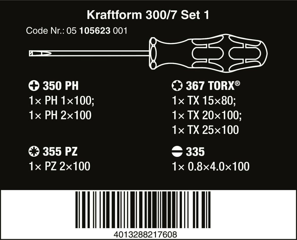 Wera 300/7 Set 1 Kraftform Plus Screwdriver Set 7 Piece 05105623001