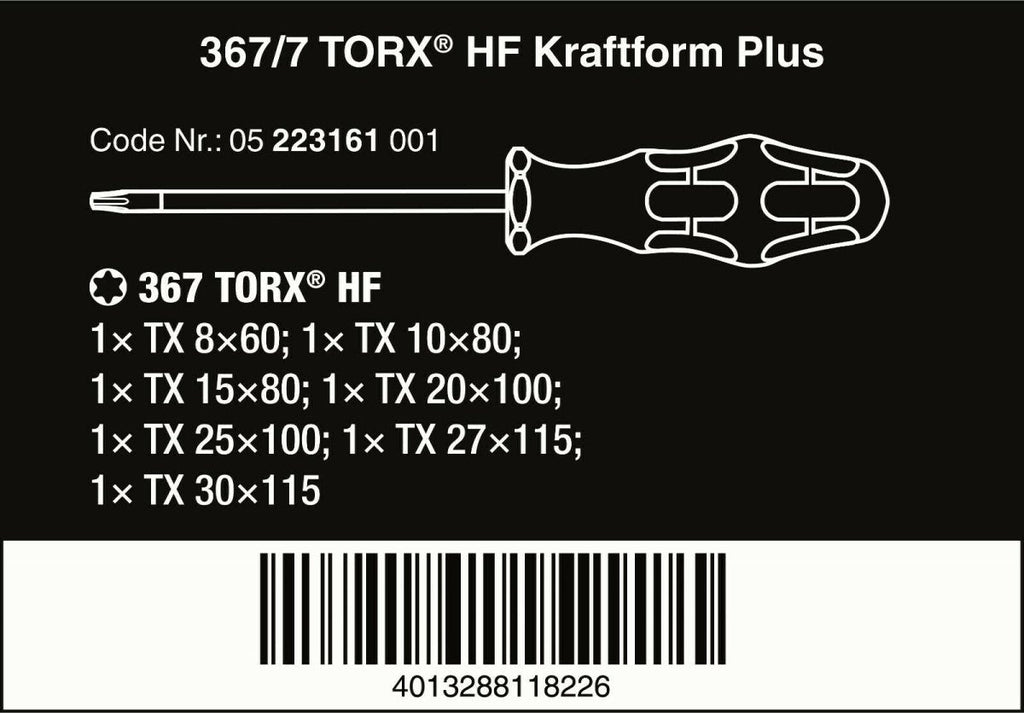 Wera 367/7 HF Kraftform Plus TORX® Screwdriver Set With Rack 7 Piece 05223161001