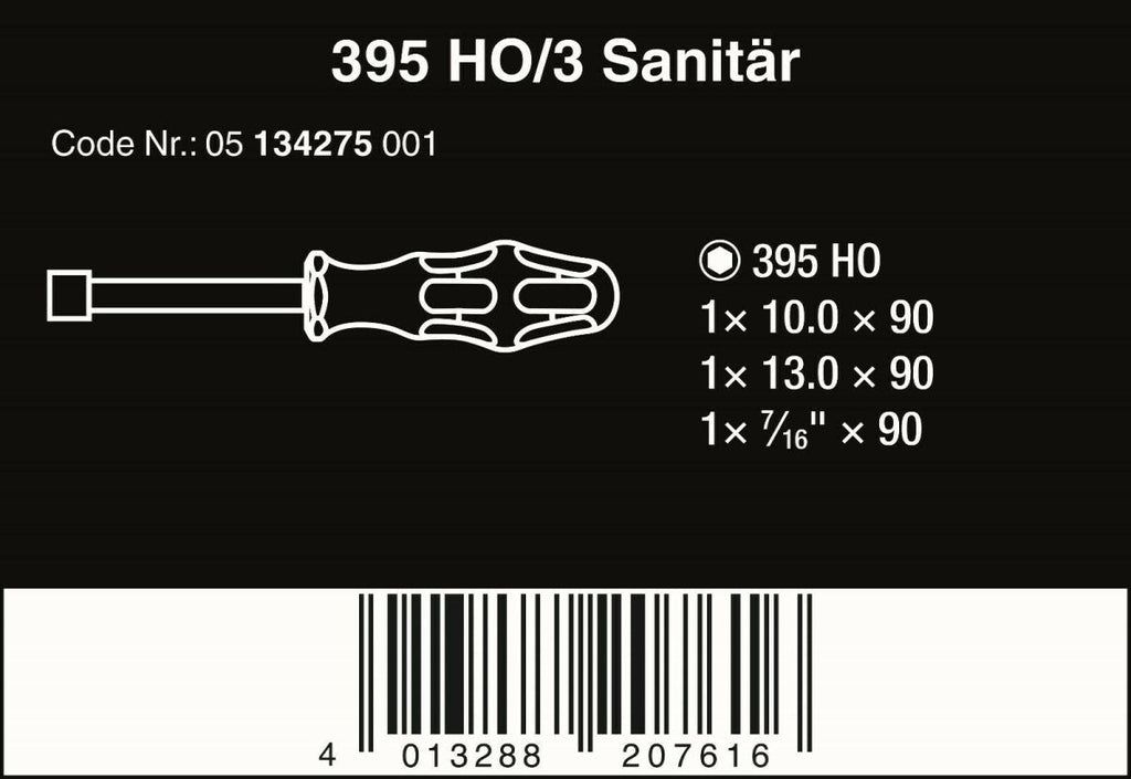 Wera 395 HOLO/3 Kraftform Plus Sanitary Nutdriver Set 3 Piece Metric 05134275001