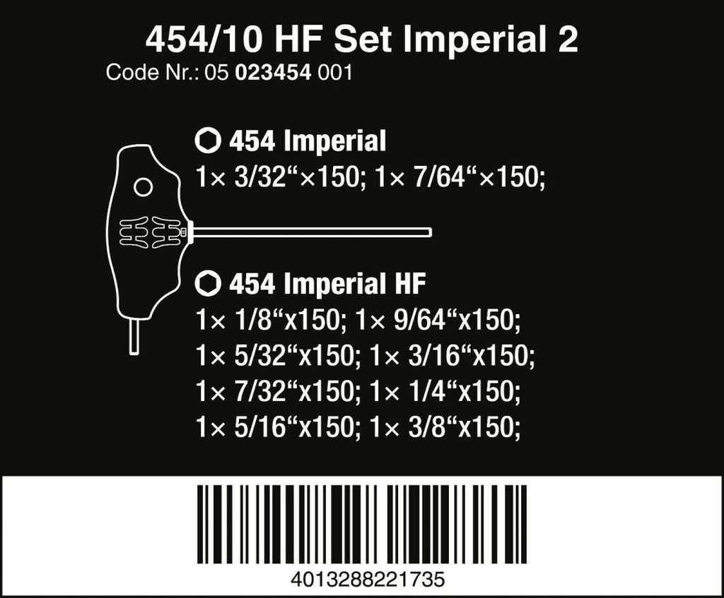 Wera 454/10 HF Set 2 Hex-Plus T-Handle Screwdriver Set 7 Piece SAE 05023454001