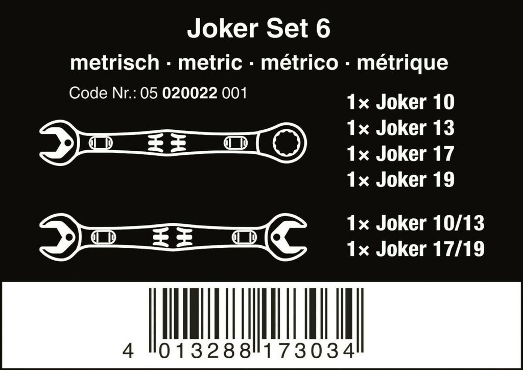 Wera 6000/6002 Joker Ratcheting Combination Wrench Set Metric 05020022001