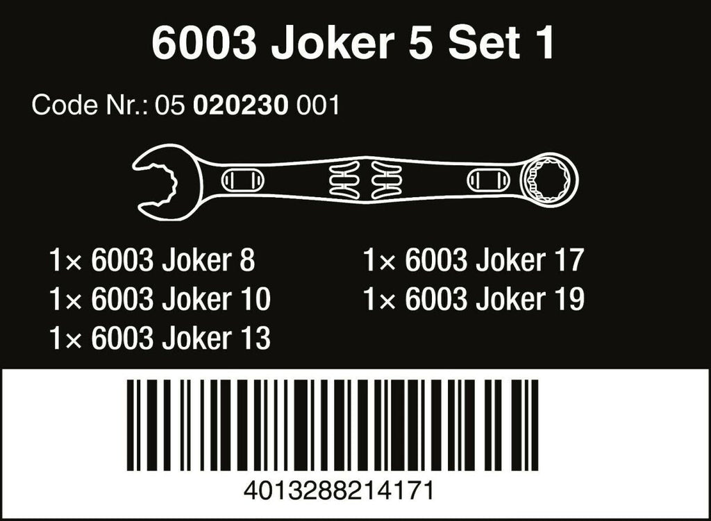 Wera 6003 Joker Combination Wrench Set 5 Piece Metric 05020230001