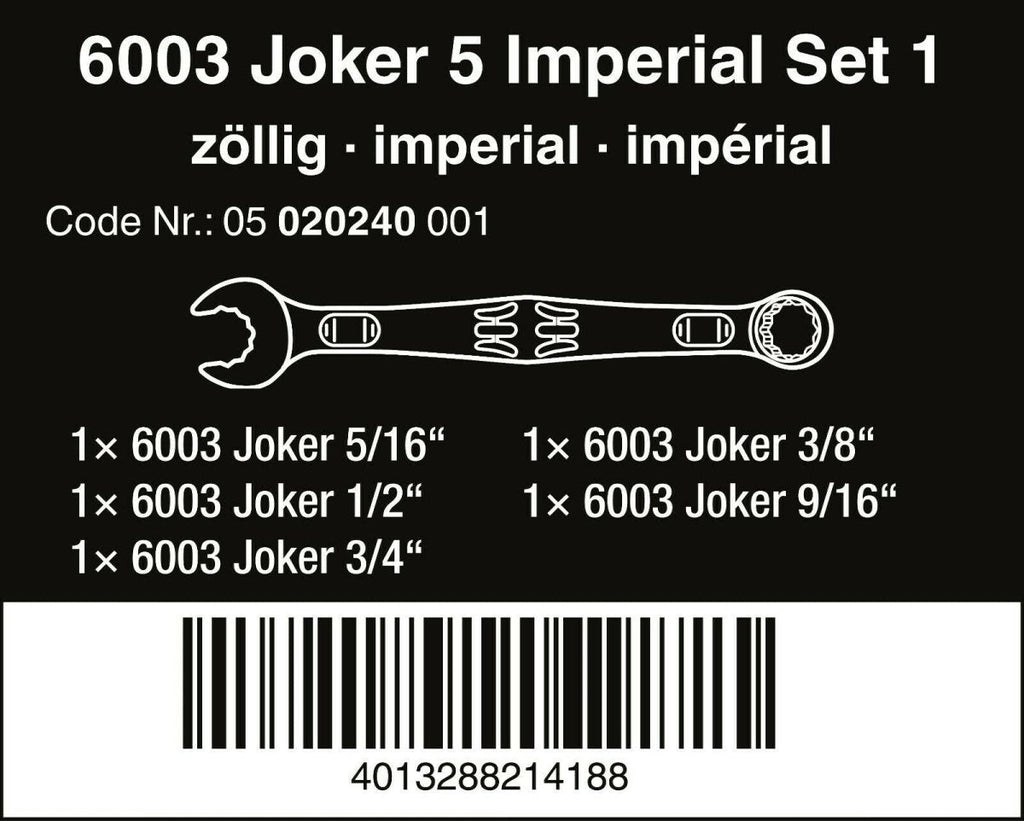 Wera 6003 Joker Combination Wrench Set 5 Piece SAE 05020240001