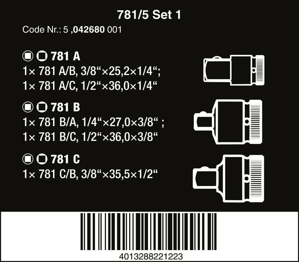 Wera 781/5 Set 1 Socket Wrench Adapter Set 05042680001
