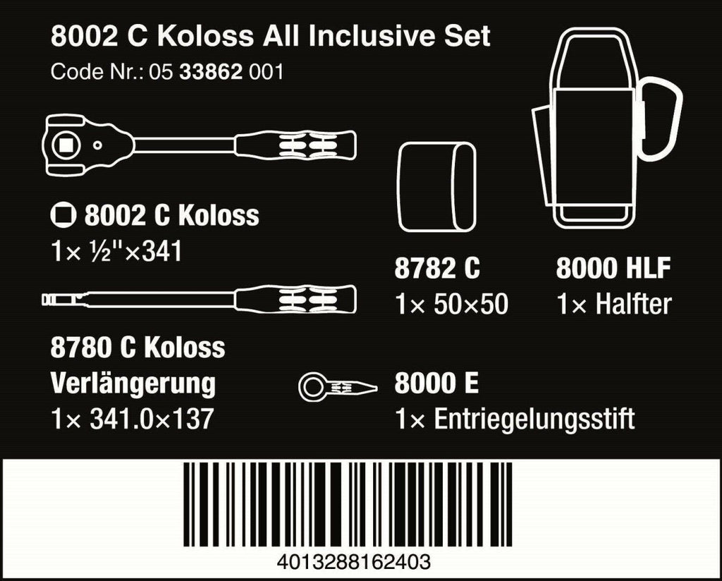 Wera 8002 C Koloss All Inclusive Socket Wrench Set 1/2" Drive 05133862001
