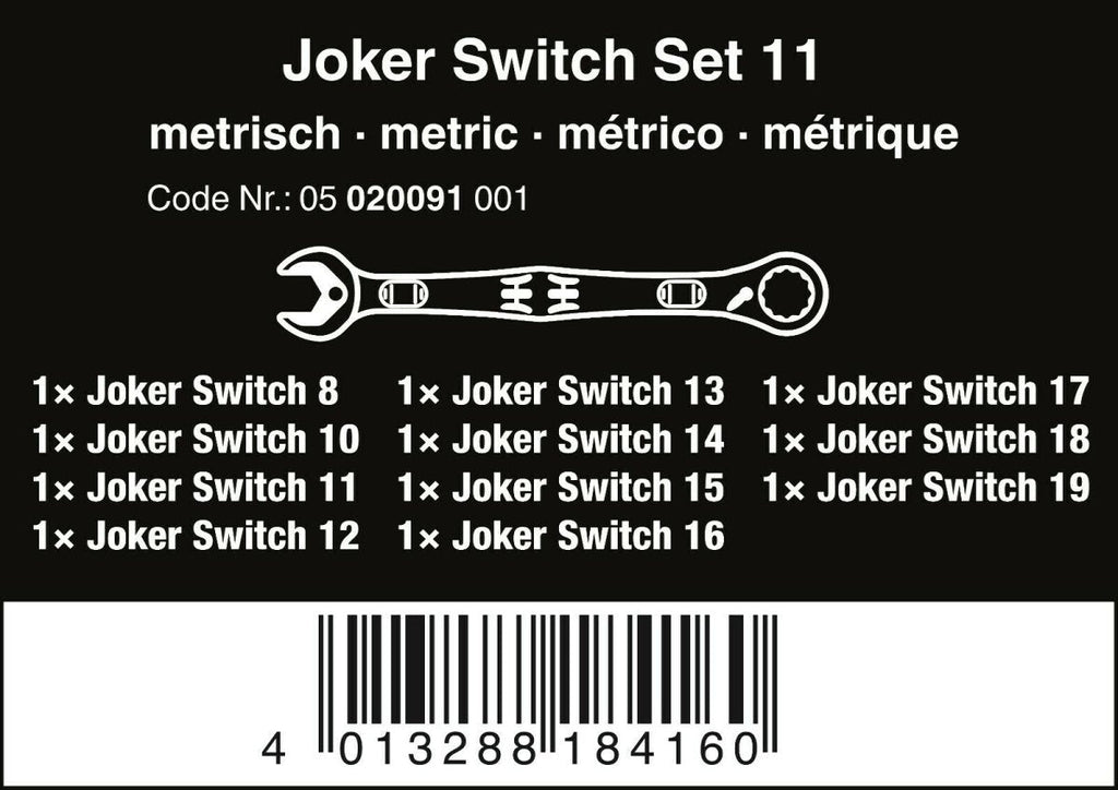 Wera Joker Switch Ratcheting Combination Wrench Set 11 Piece Metric 05020091001