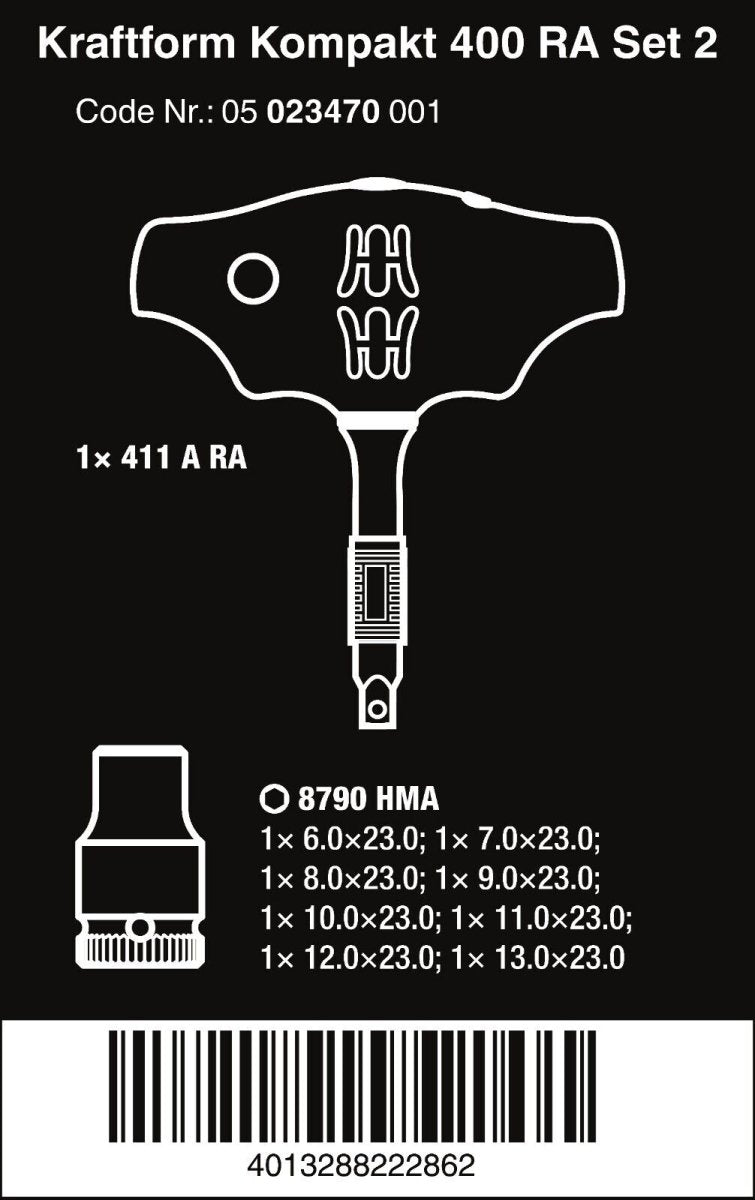 Wera Kraftform Kompakt 400 RA Set 2 Ratcheting T-Handle Set Metric 05023470001