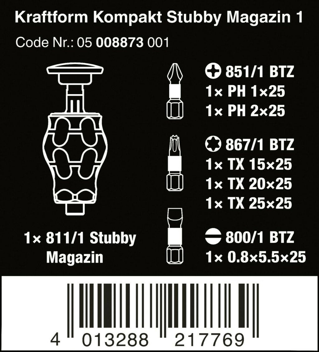 Wera Kraftform Kompakt Stubby Magazine 1 Screwdriver Set 05008873001