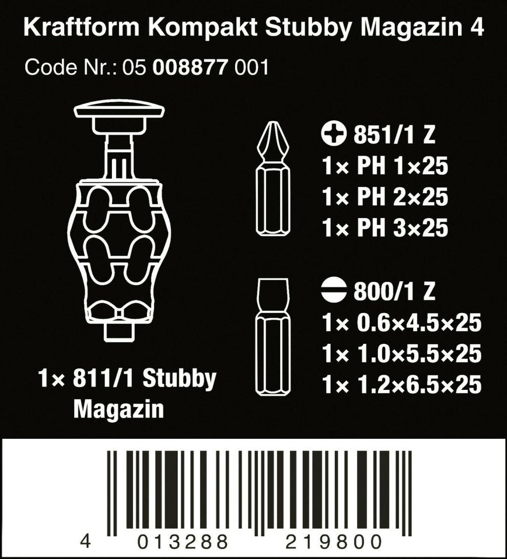 Wera Kraftform Kompakt Stubby Magazine 4 Screwdriver Set 05008877001
