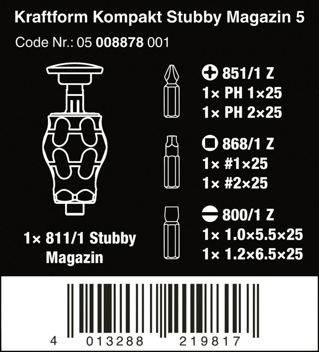 Wera Kraftform Kompakt Stubby Magazine 5 Screwdriver Set 05008878001