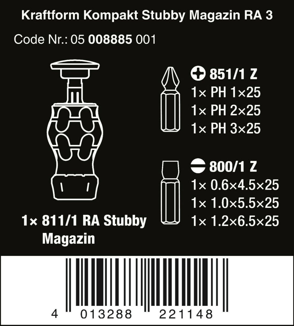 Wera Kraftform Kompakt Stubby Magazine RA 3 Screwdriver Set 7 Pieces 05008885001